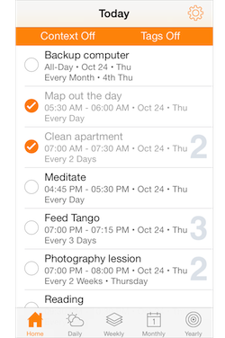 Routines - Home tab for quick access to tasks happening today